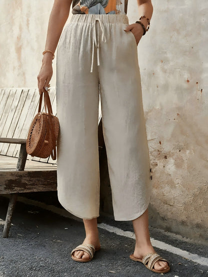 Comfortable High Waist Wide Leg Crop Pants