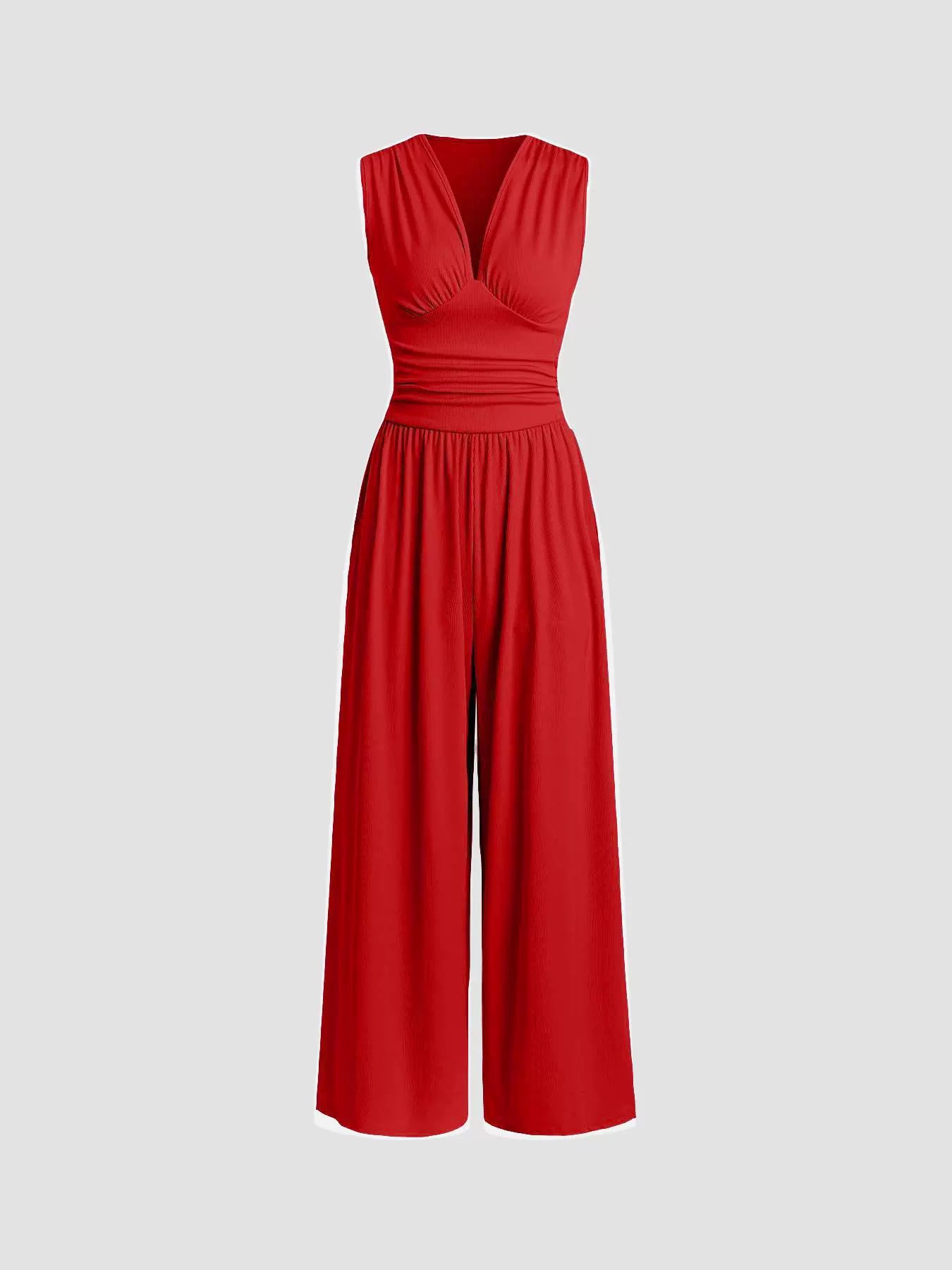 Comfortable Women's Wide Leg Jumpsuit V-Neck Design