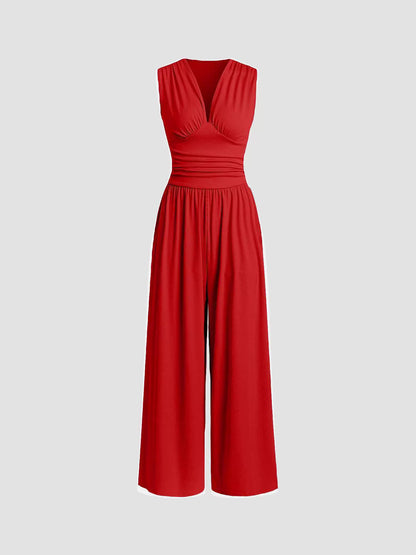 Comfortable Women's Wide Leg Jumpsuit V-Neck Design