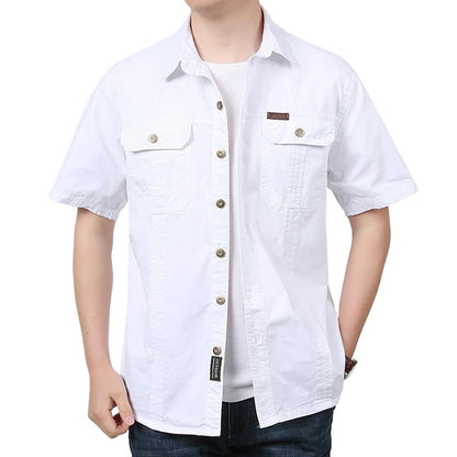 Casual Cotton Short Sleeve Mens Shirt with Pockets