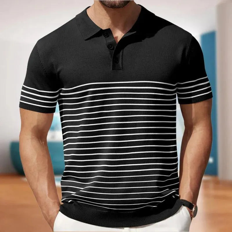 Men's Casual Short Sleeve Striped Polo Shirt - Nocini