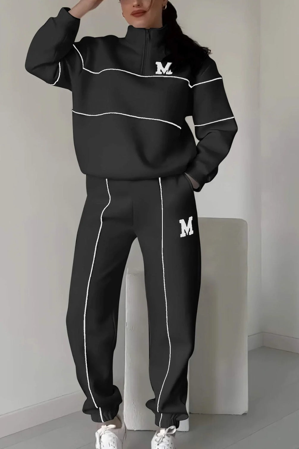 Ladies Comfortable Jogger Suit Half Zip Elastic Bottoms