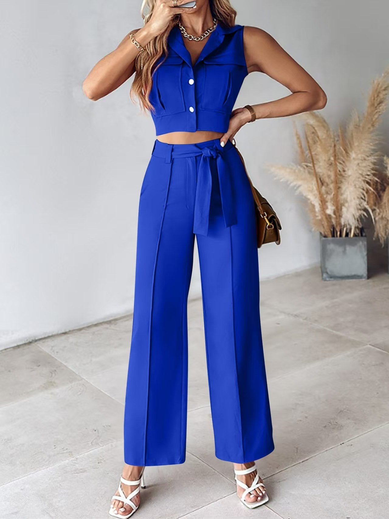 Women's Summer Jumpsuit Crop Top High Waist Pants
