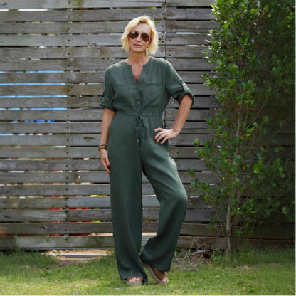 Comfy Women's V-Neck Jumpsuit with Elastic Waist