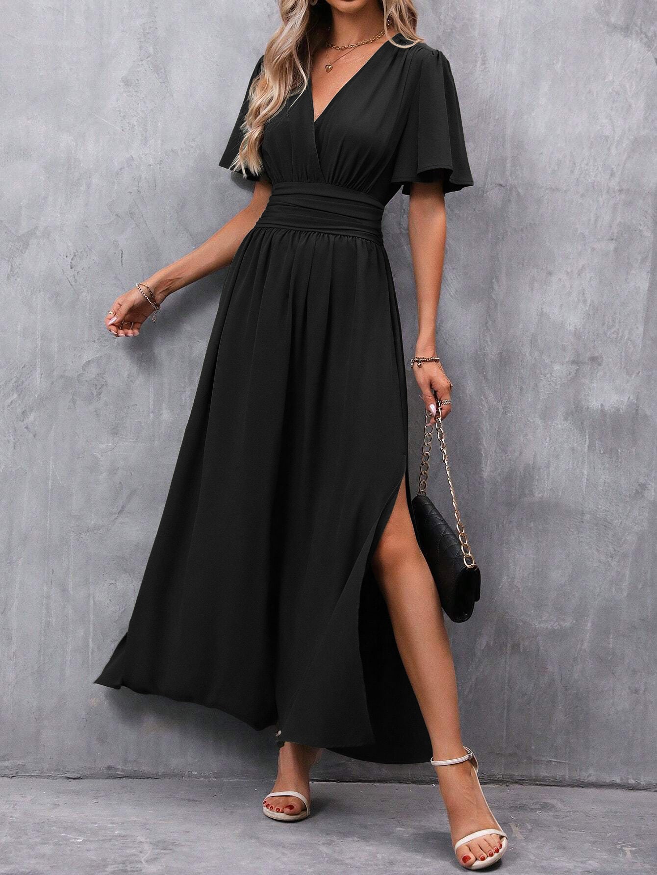 Ladies' Chic Long V-Neck Evening Dress - Olytrend