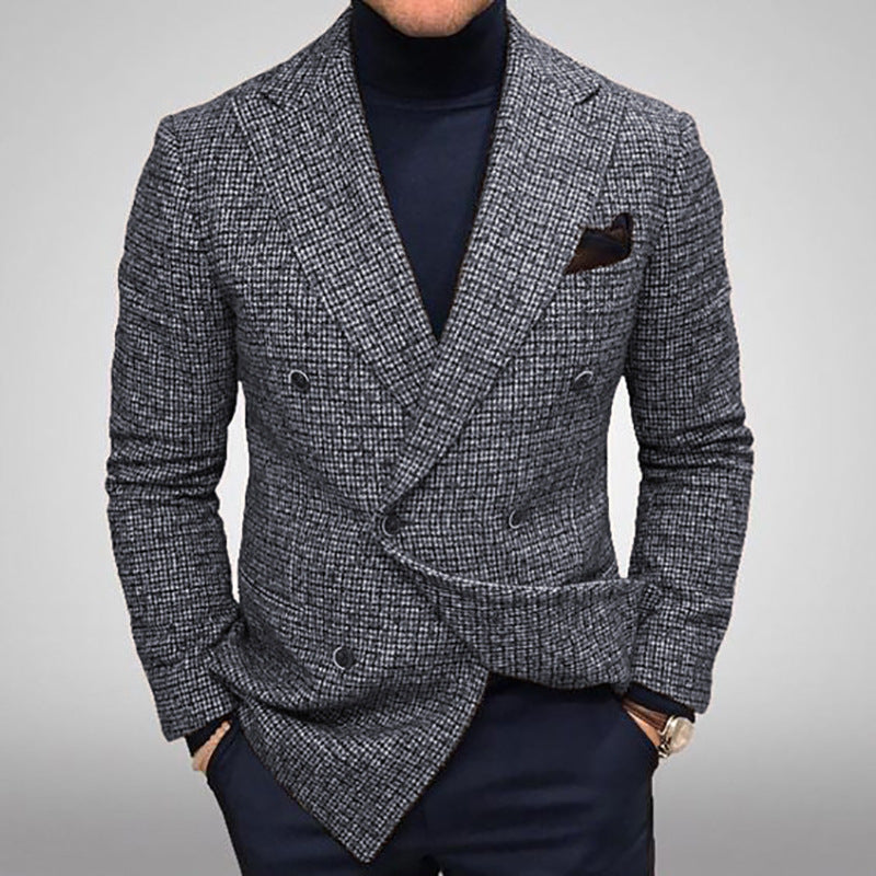 Classic Tweed Double Breasted Mens Blazer