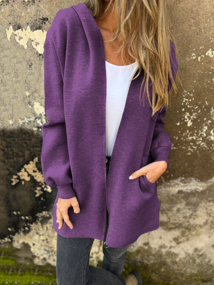 Casual Women's Zip Up Hooded Sweatshirt with Pockets