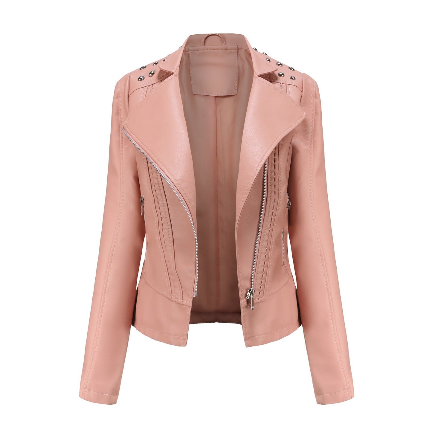 Edgy Studded Biker Jacket Zip Up Moto Style