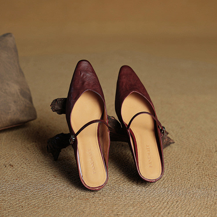 Ladies Slim Pointed-Toe Slip-On Shoes with Buckle Strap
