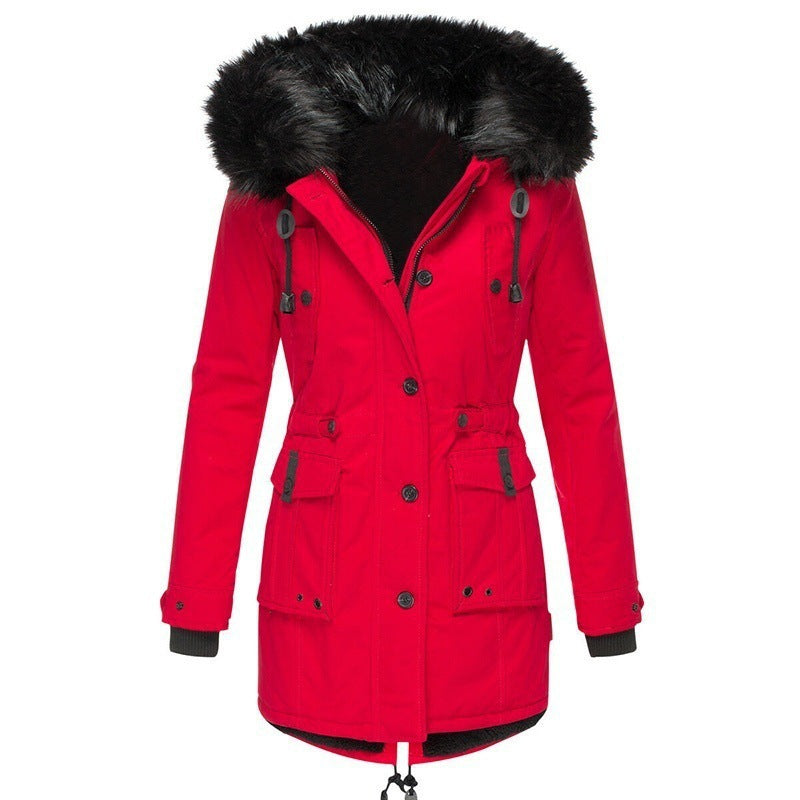 Warm Faux Fur Trim Hooded Parka Coat