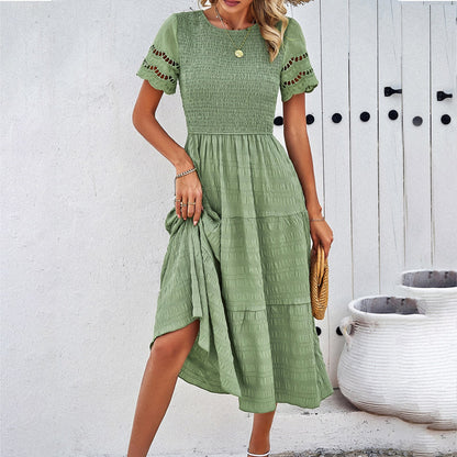 Relaxed Fit Women's Dress with Ruffled Top and Tiered Skirt