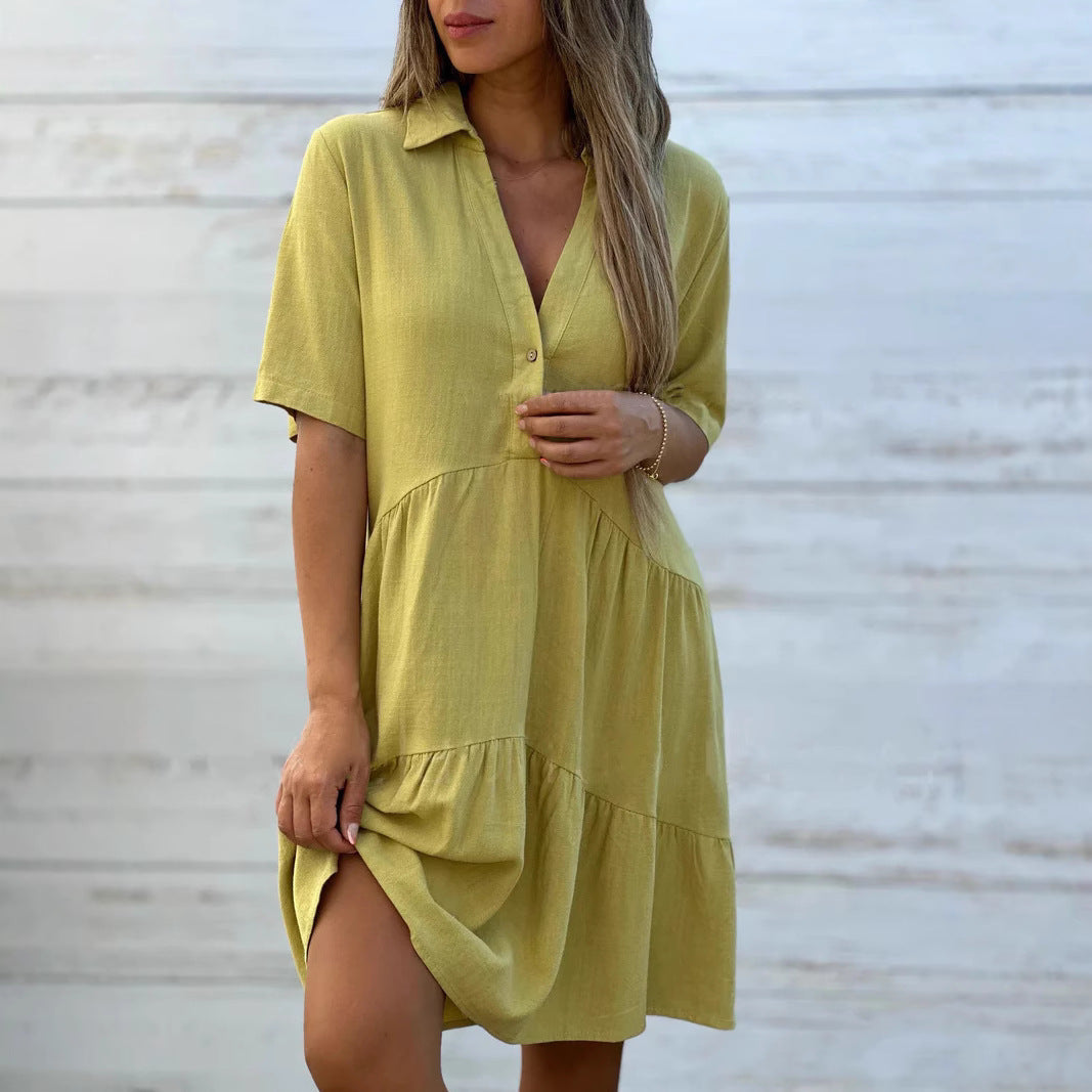 Casual Short Sleeve Cotton Sundress for Women