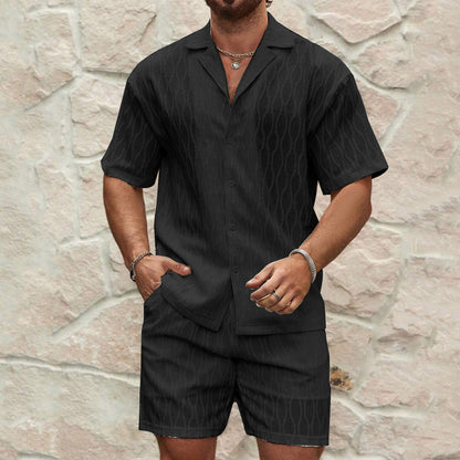 Casual Men's Cotton Shirt and Shorts Set