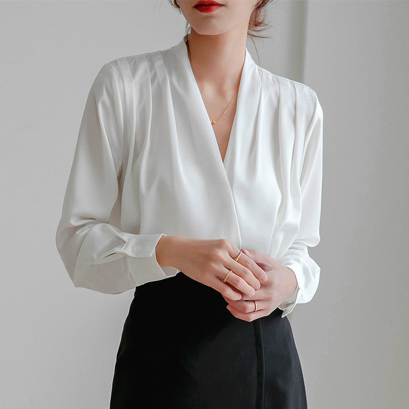 Elegant V Neck Silk Women's Blouse - Nocini