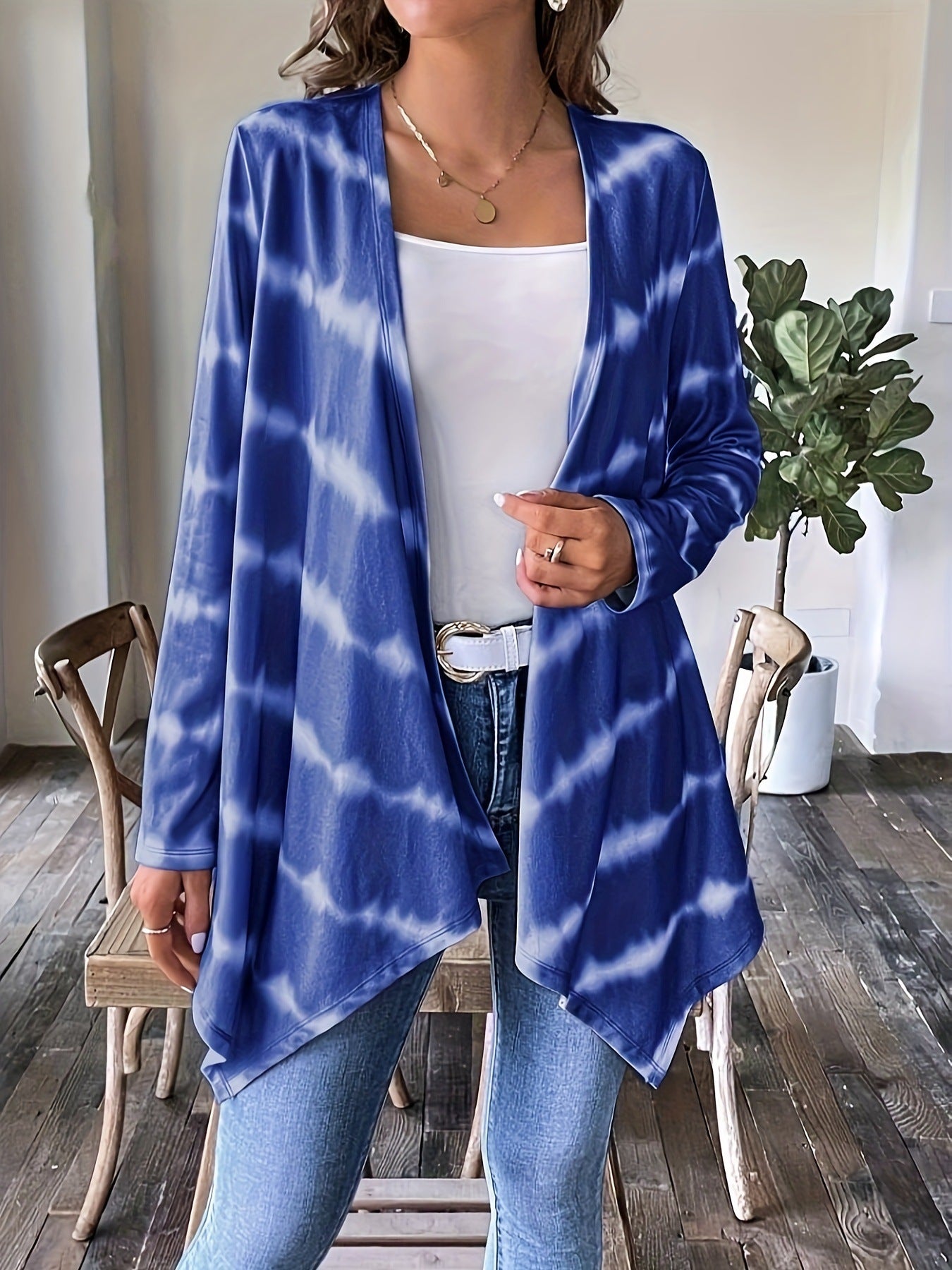 Relaxed Fit Open Front Long Sleeve Tie Dye Cardigan - Nocini