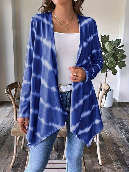 Relaxed Fit Open Front Long Sleeve Tie Dye Cardigan - Nocini