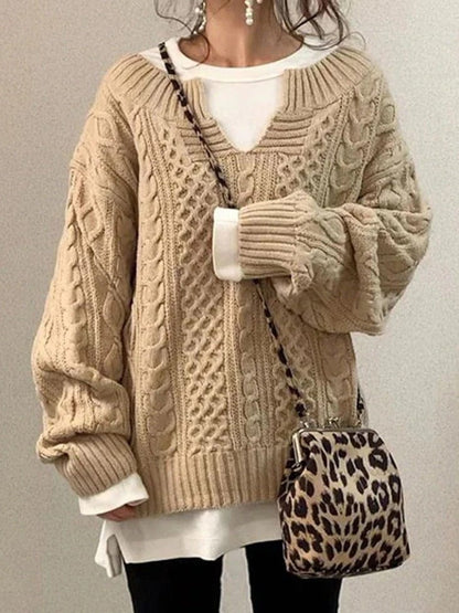 Cozy Women's Cable Knit Sweater Long Sleeve