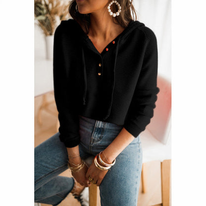 Casual Fit Women's Knit Hoodie with Button Front - Nocini
