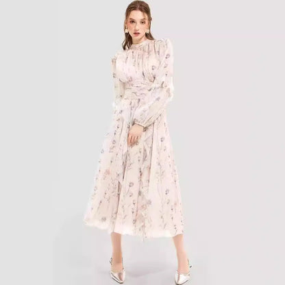 Pretty Printed Maxi Evening Dress with Ruffles