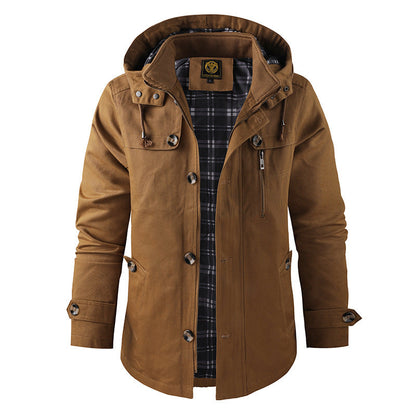 Relaxed Fit Hoodie Jacket with Plaid Lining