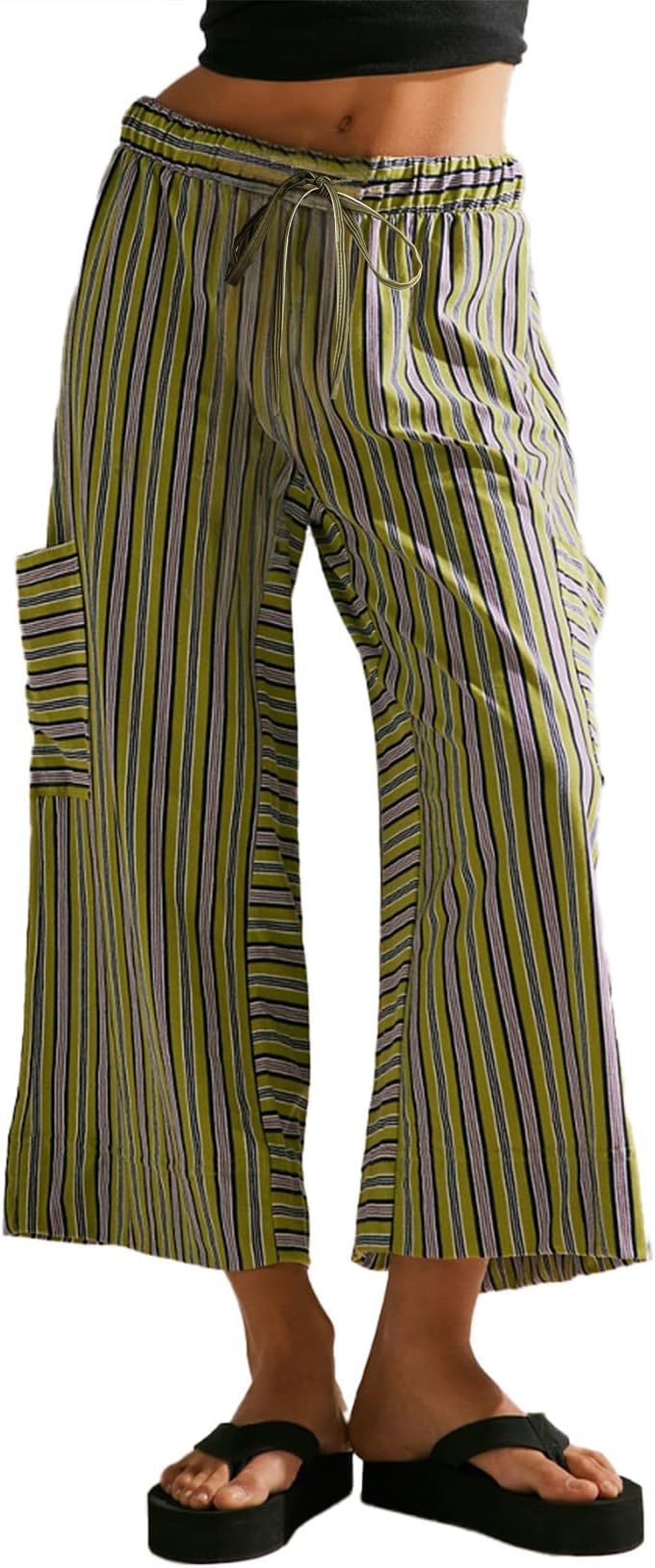 Comfy Wide Leg Women's Pants with Stripes