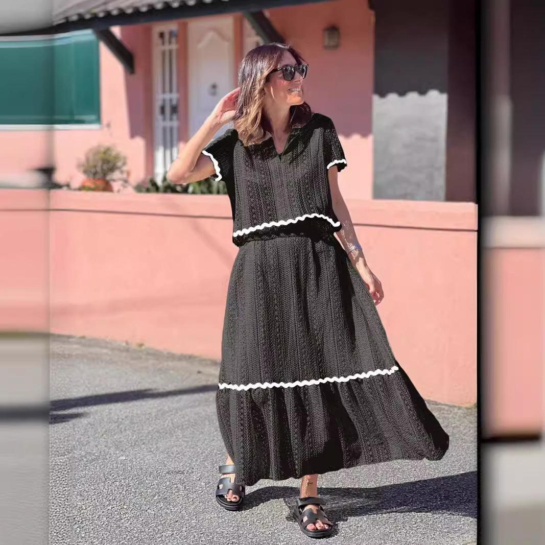 Casual Women's Maxi Skirt Set with Short Sleeves - Nocini