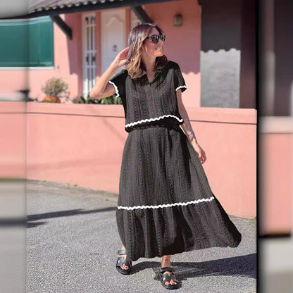 Casual Women's Maxi Skirt Set with Short Sleeves - Nocini
