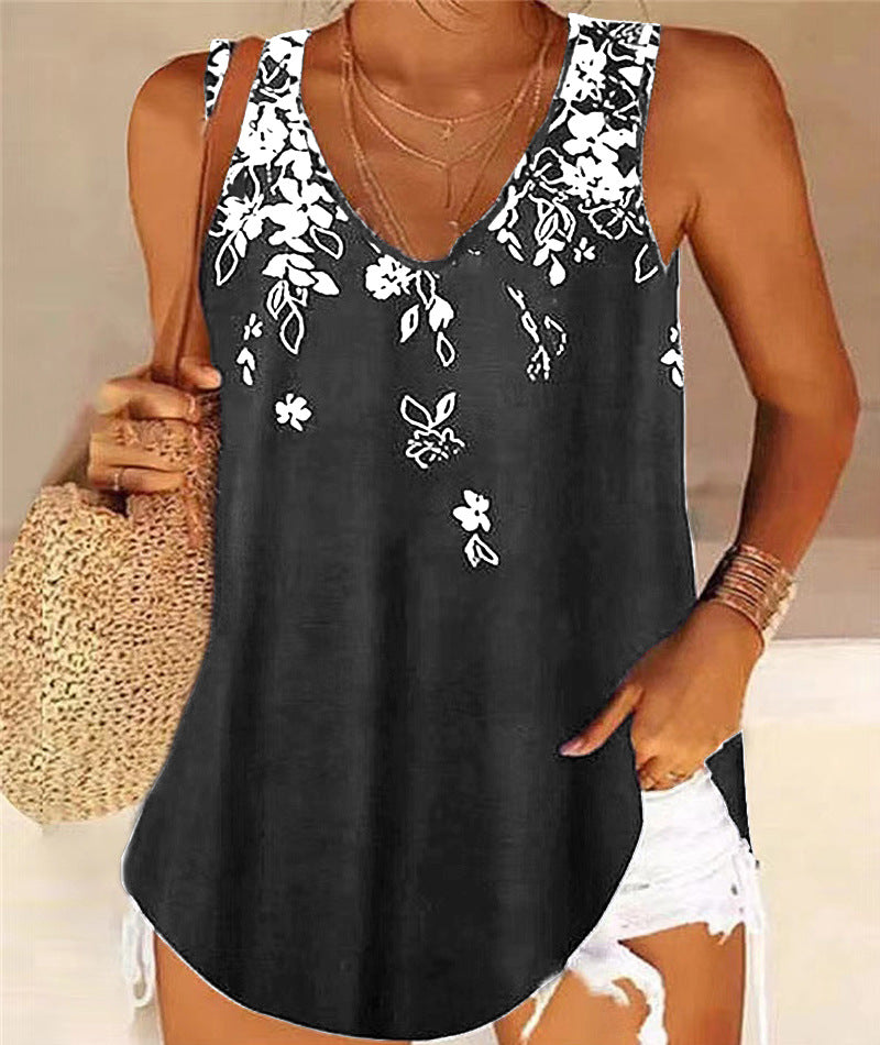 Women's Casual V-Neck Tank Top Floral Lightweight