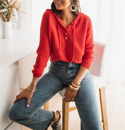 Casual Fit Women's Knit Hoodie with Button Front