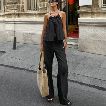 Summer Two Piece Outfit - Crop Top and Wide Leg Pants