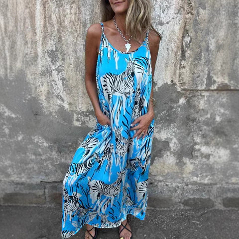 Comfy Women's Maxi Dress with Pockets and Adjustable Straps