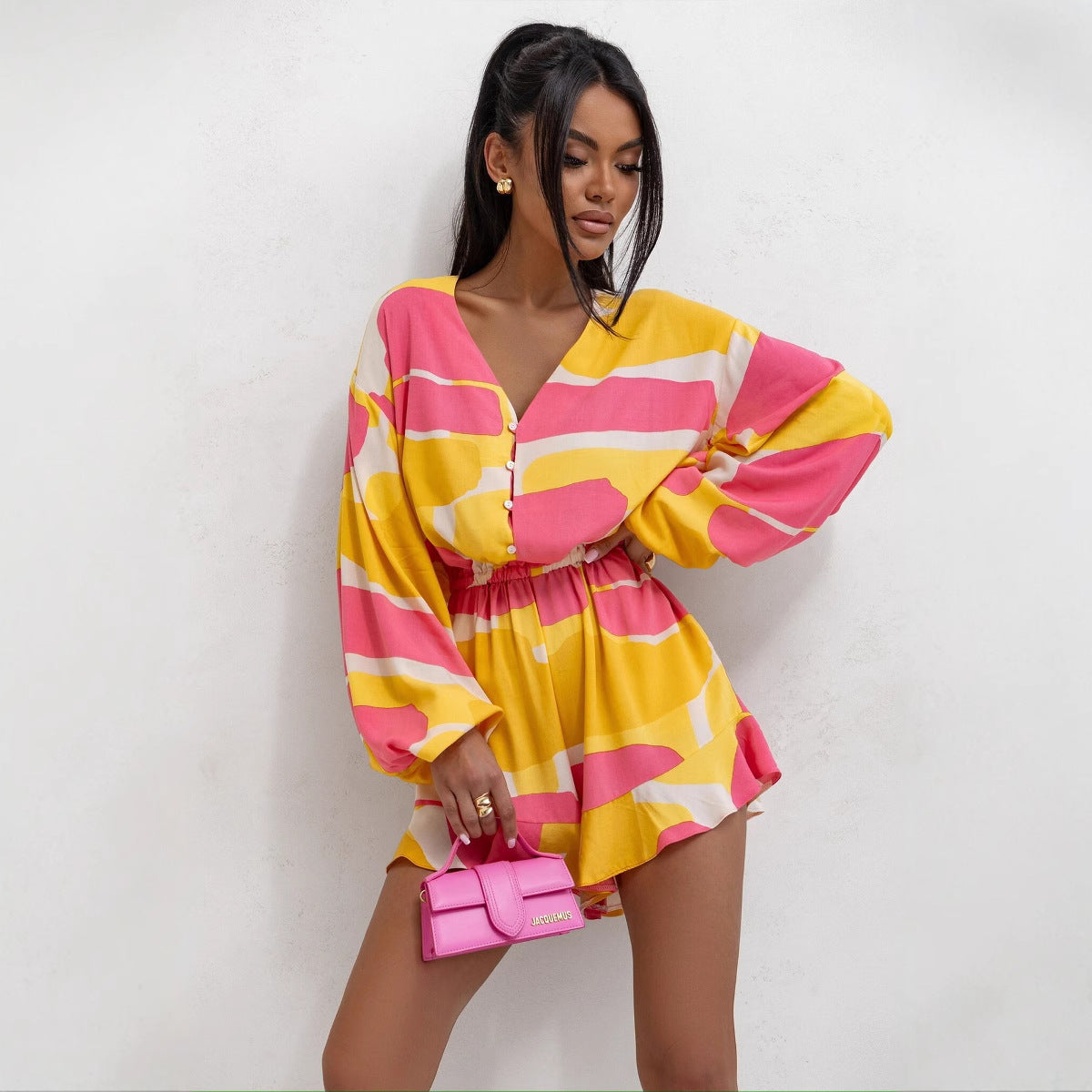 Casual V-Neck Long Sleeve Women's Jumpsuit - Nocini