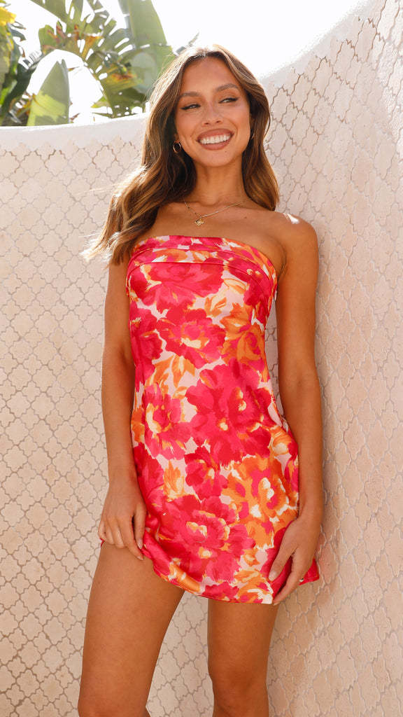 Chic Strapless Mini Dress - Petite Fit - Floral Pattern