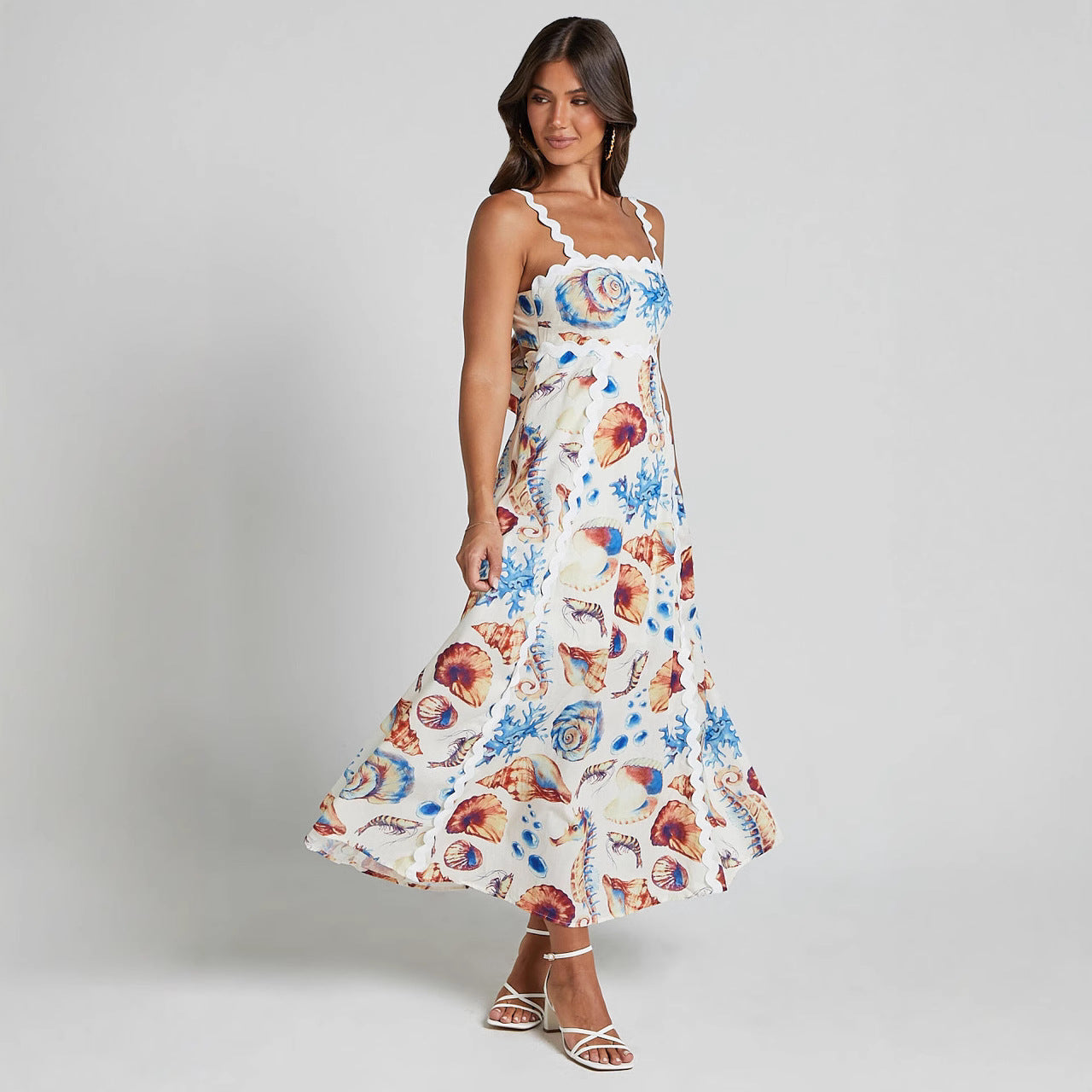 Casual Floral Maxi Dress with Adjustable Straps - Nocini