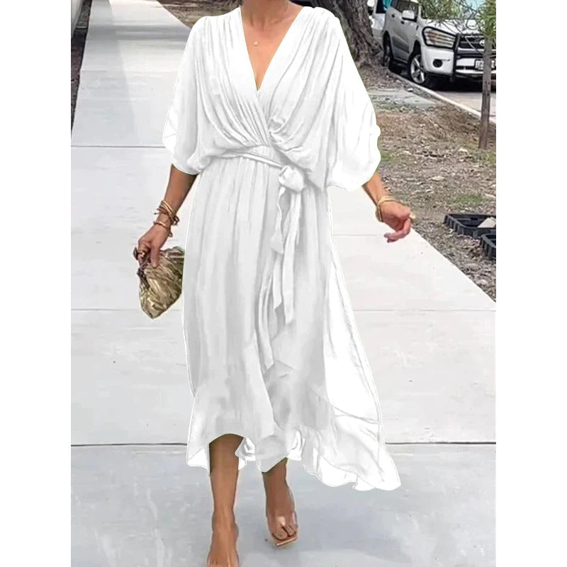 Flowy Maxi Dress for Women with Bell Sleeves