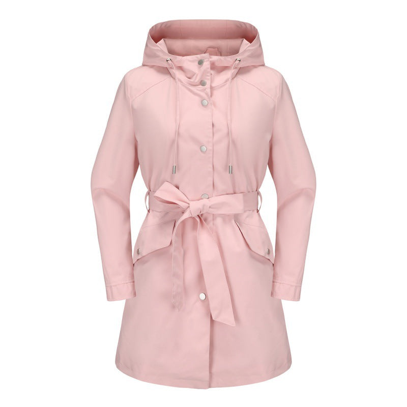 Casual Water-Repellent Ladies Trench Coat with Hood