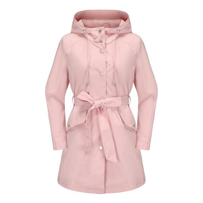 Casual Water-Repellent Ladies Trench Coat with Hood