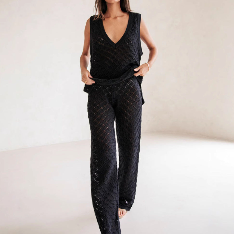 Ladies' Knit Diamond Pattern Lounge Set - Nocini