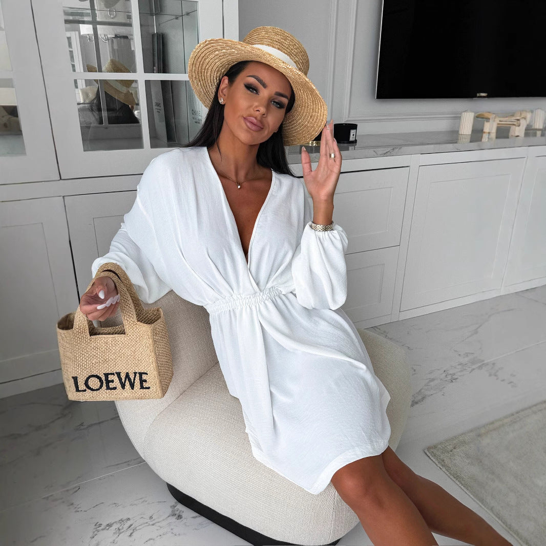 Comfy V Neck Women's Dress with Long Sleeves - Nocini