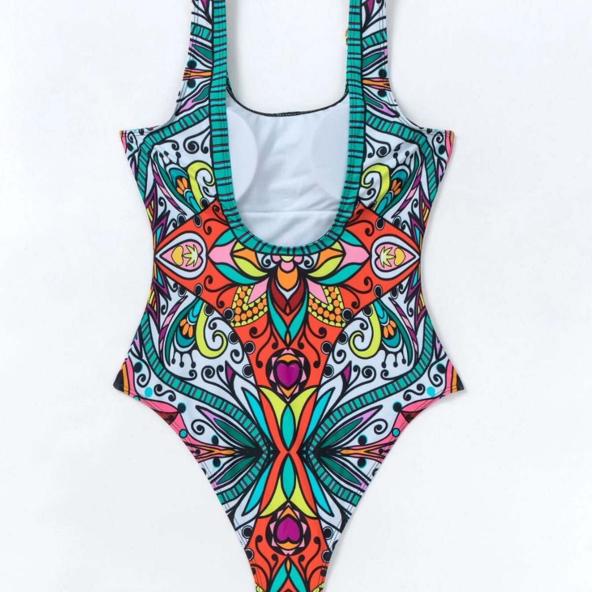 Trendy Halter Neck Print Swimwear with Metal Accent
