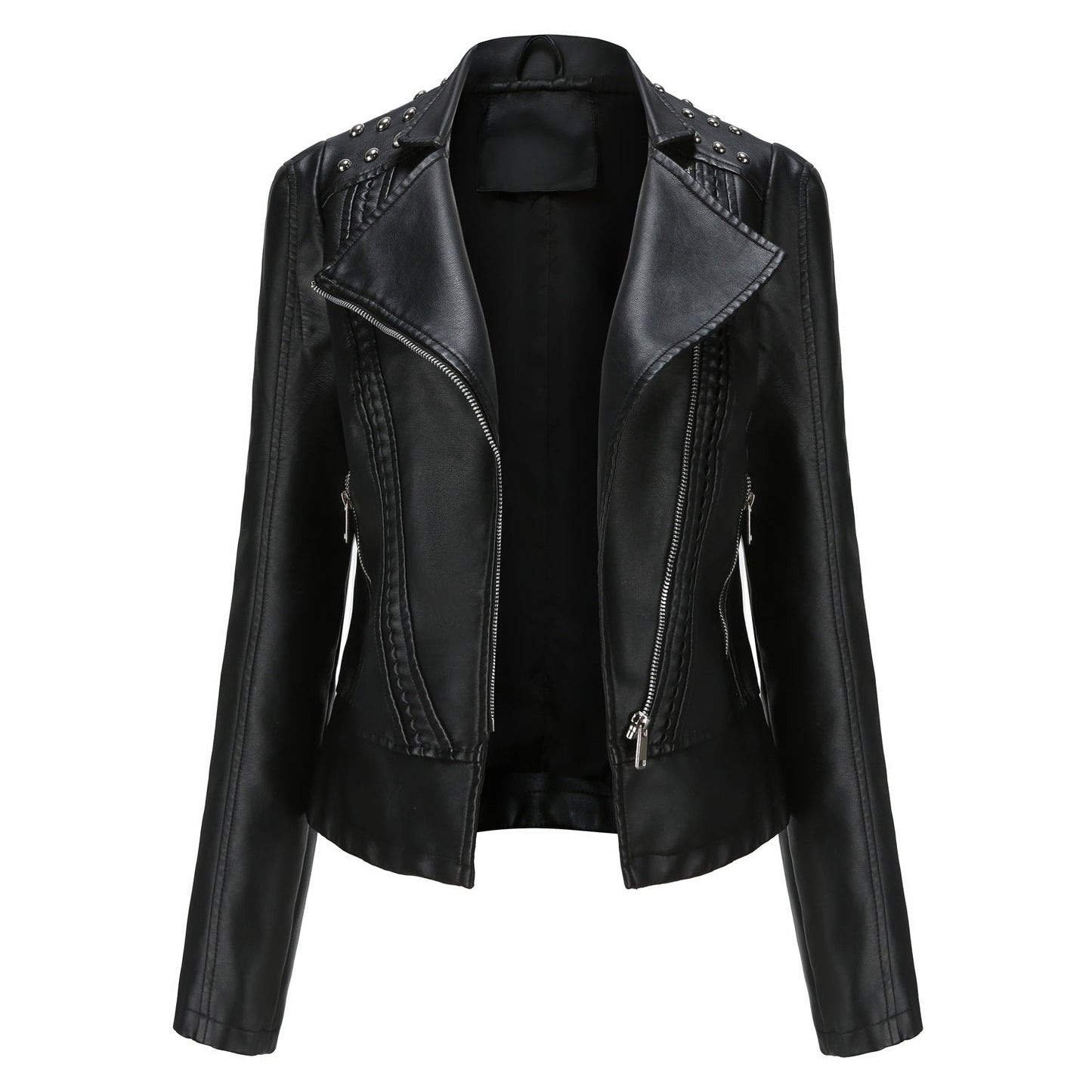 Edgy Studded Biker Jacket Zip Up Moto Style - Nocini