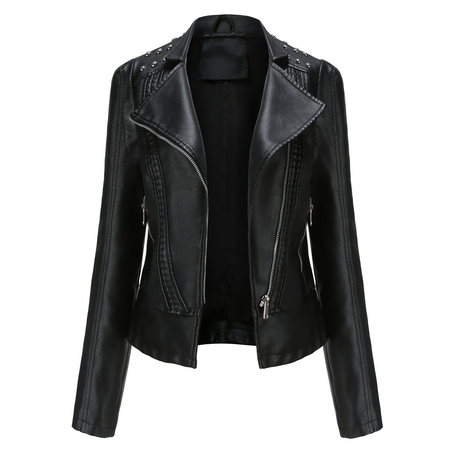 Edgy Studded Biker Jacket Zip Up Moto Style - Nocini