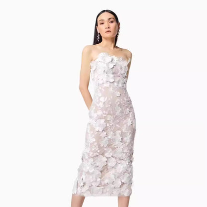 Women's Elegant Strapless Midi Tulle Dress