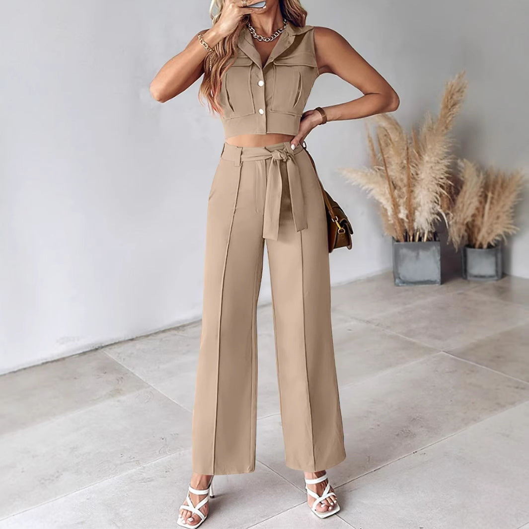 Women's Summer Jumpsuit Crop Top High Waist Pants