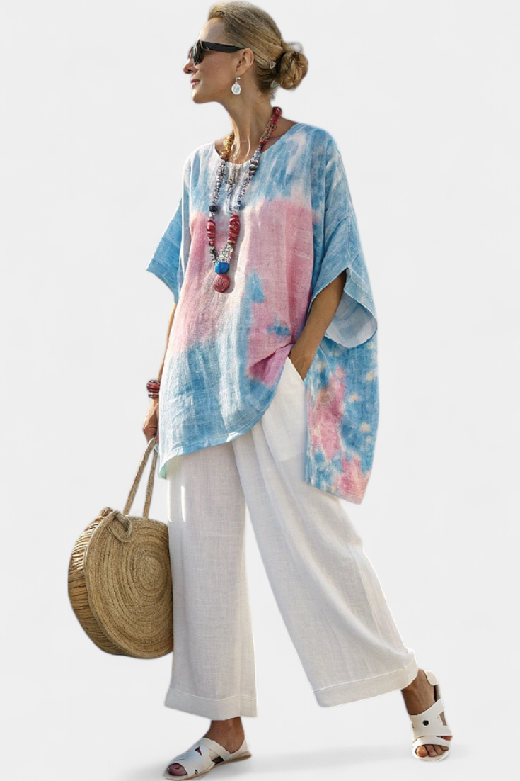 Vantrel | Soft Breathable Linen Top & Casual Stripe Pants