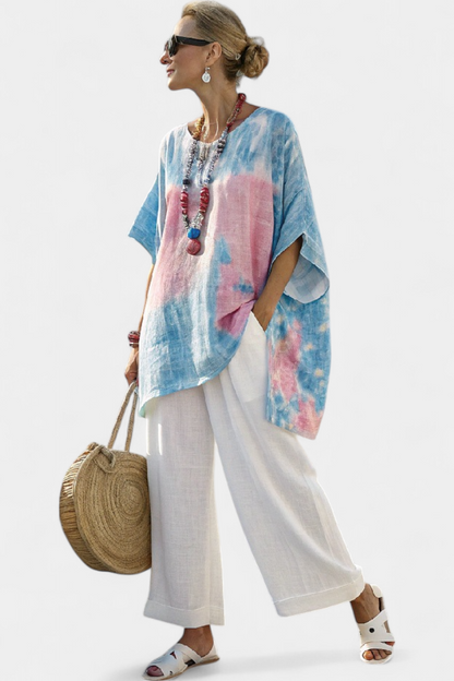 Vantrel | Soft Breathable Linen Top & Casual Stripe Pants