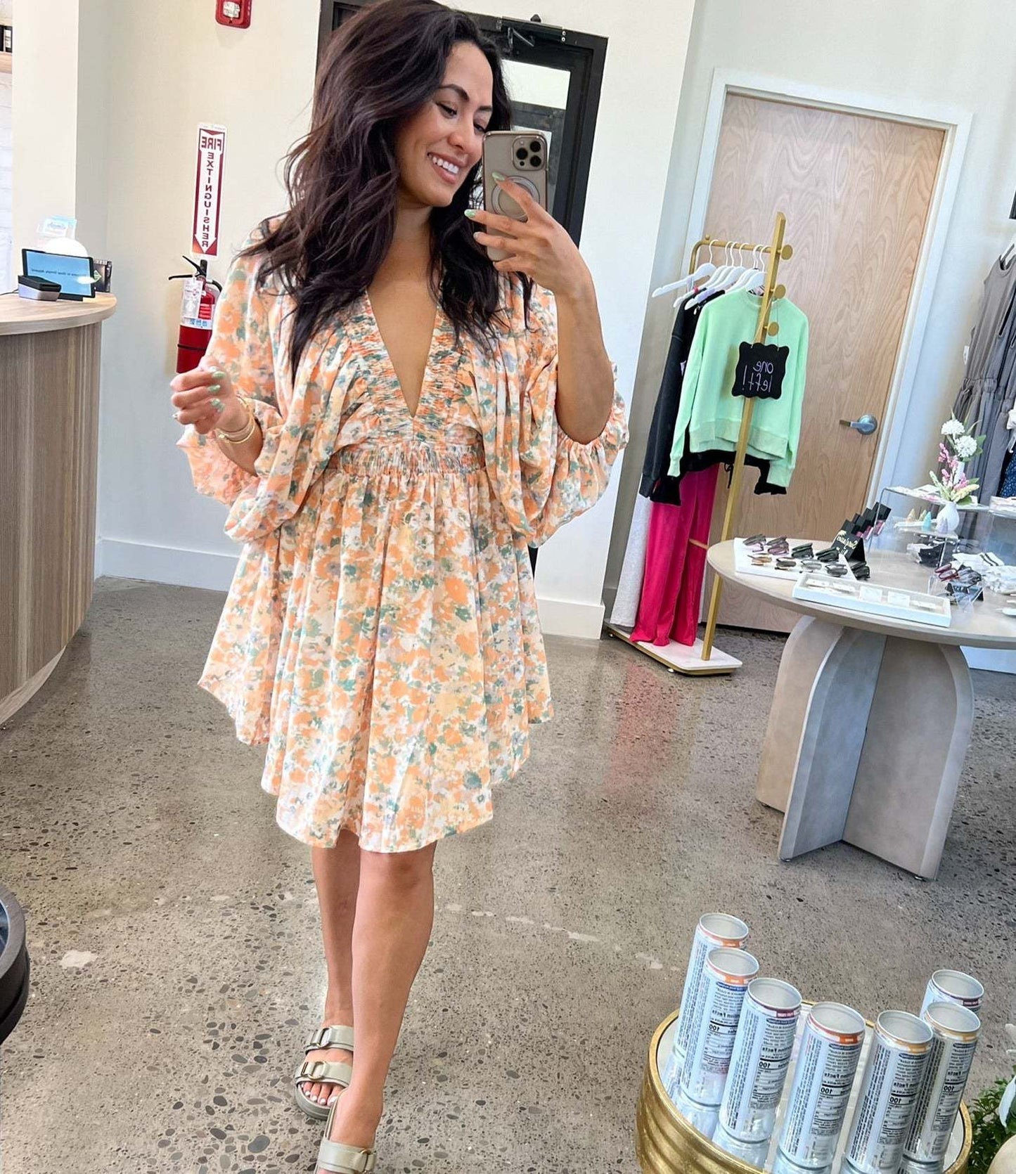Flowy V Neck Ruched Waist Women's Dress