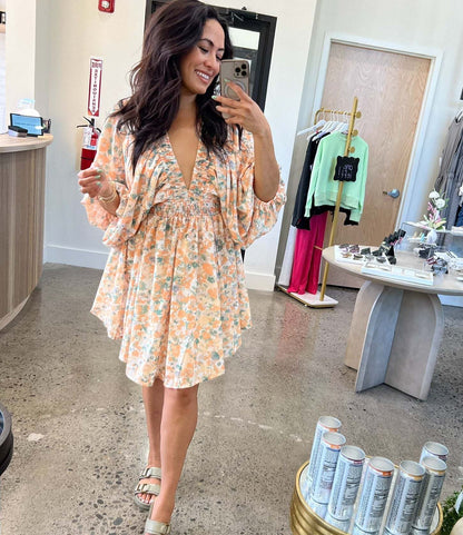 Flowy V Neck Ruched Waist Women's Dress