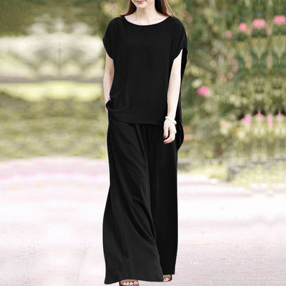Comfy Women's 2 Piece Outfit Loose Top Wide Leg Pants