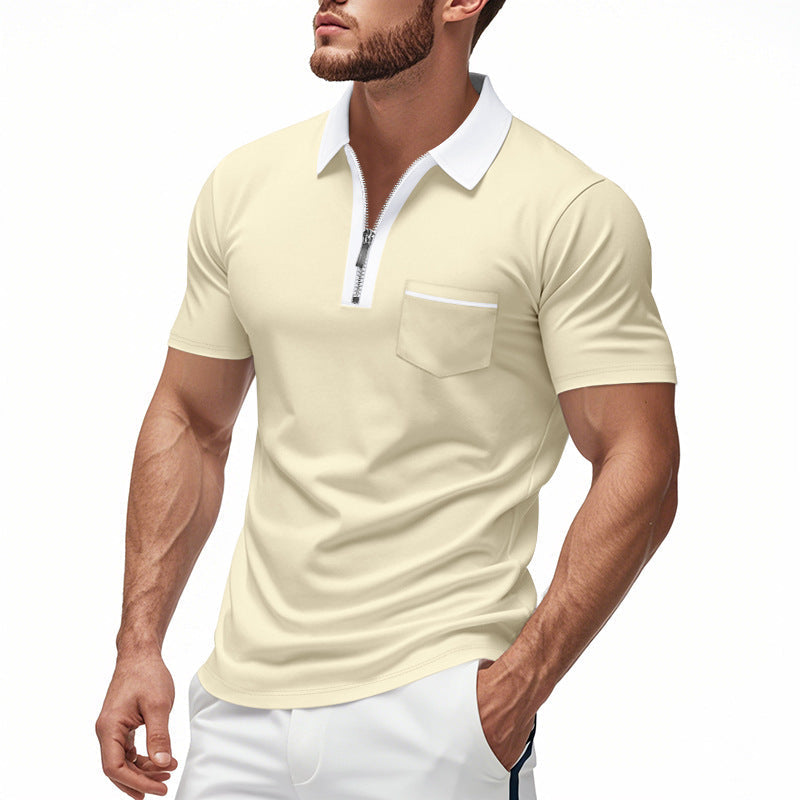 Men's Slim Fit Polo Shirt Cotton Zip Front